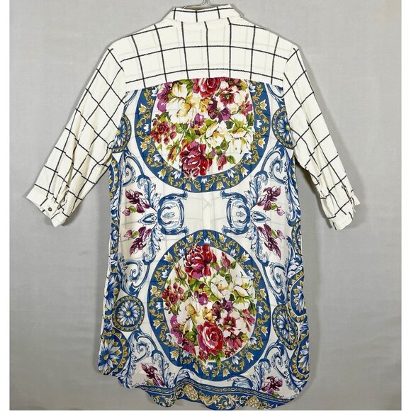 Soft Surroundings Windowpane Plaid/ Floral‎ Tunic Shirt Top Blouse Duster Small - Picture 3 of 12